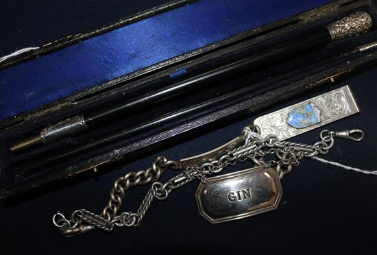 Ebonised silver-mounted two-piece conductors baton, London 1911, Ebenezer Newman & Co (cased), sundry silver, etc